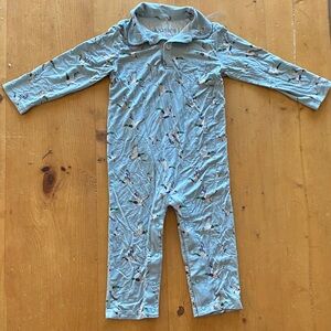 Goosies Boy’s Blue Duck Print Kids One Piece Polo Romper Size 12-18 MO Bamboo